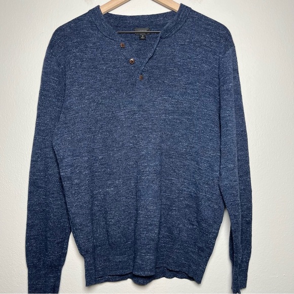 J. Crew Men Sweater Shirt Medium Dark Blue Rugged Cotton Henley Casual‎ - Picture 1 of 9